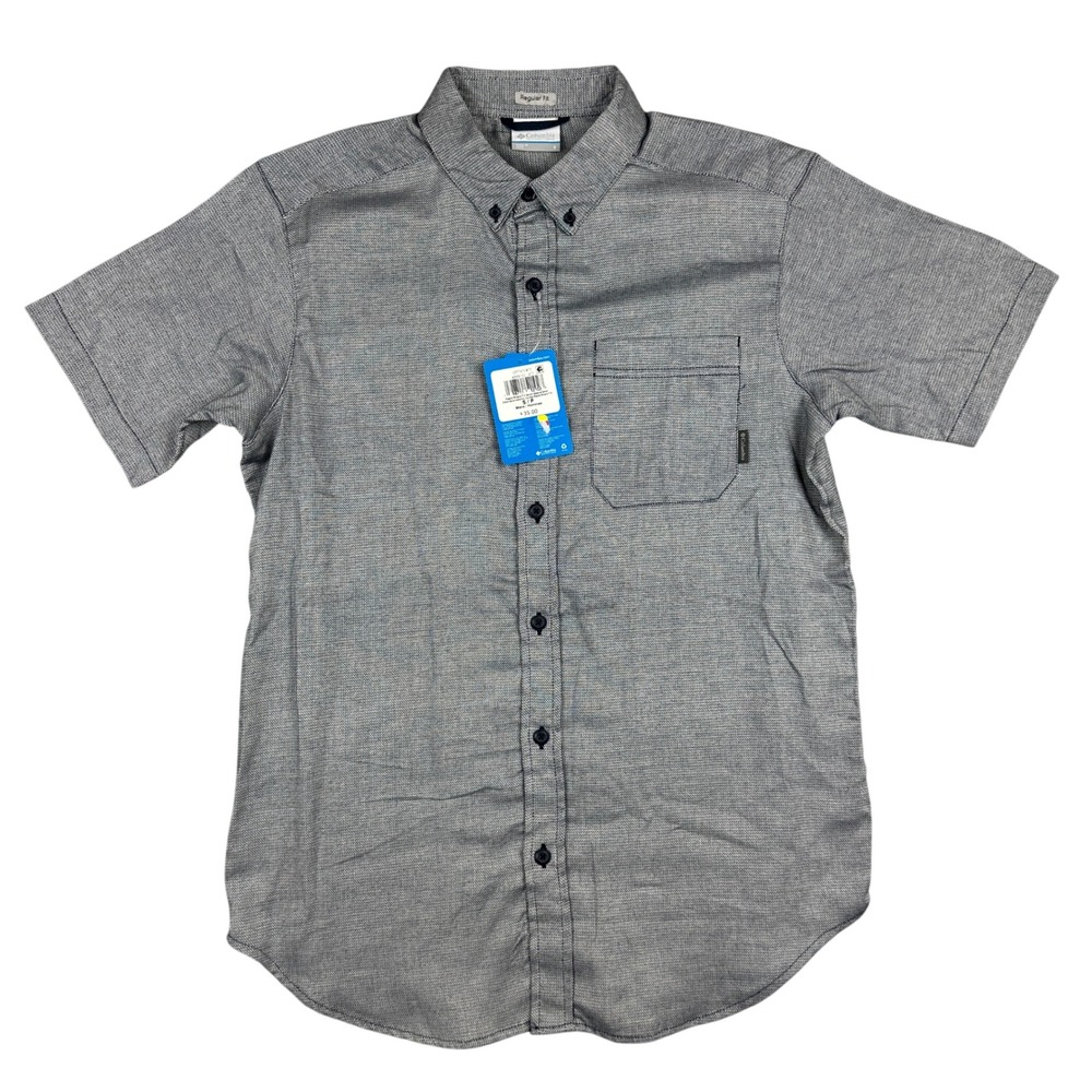 Columbia Rapid Rivers II Mens Short Sleeve Button Down Shirt Grey Textured Small